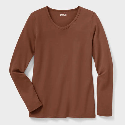 Women's Plus No-Yank Long Sleeve V-Neck T-Shirt