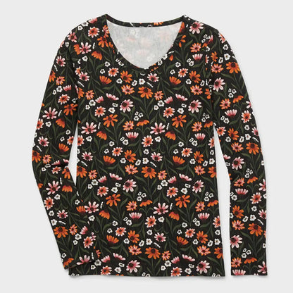 Women's Plus No-Yank Long Sleeve V-Neck T-Shirt